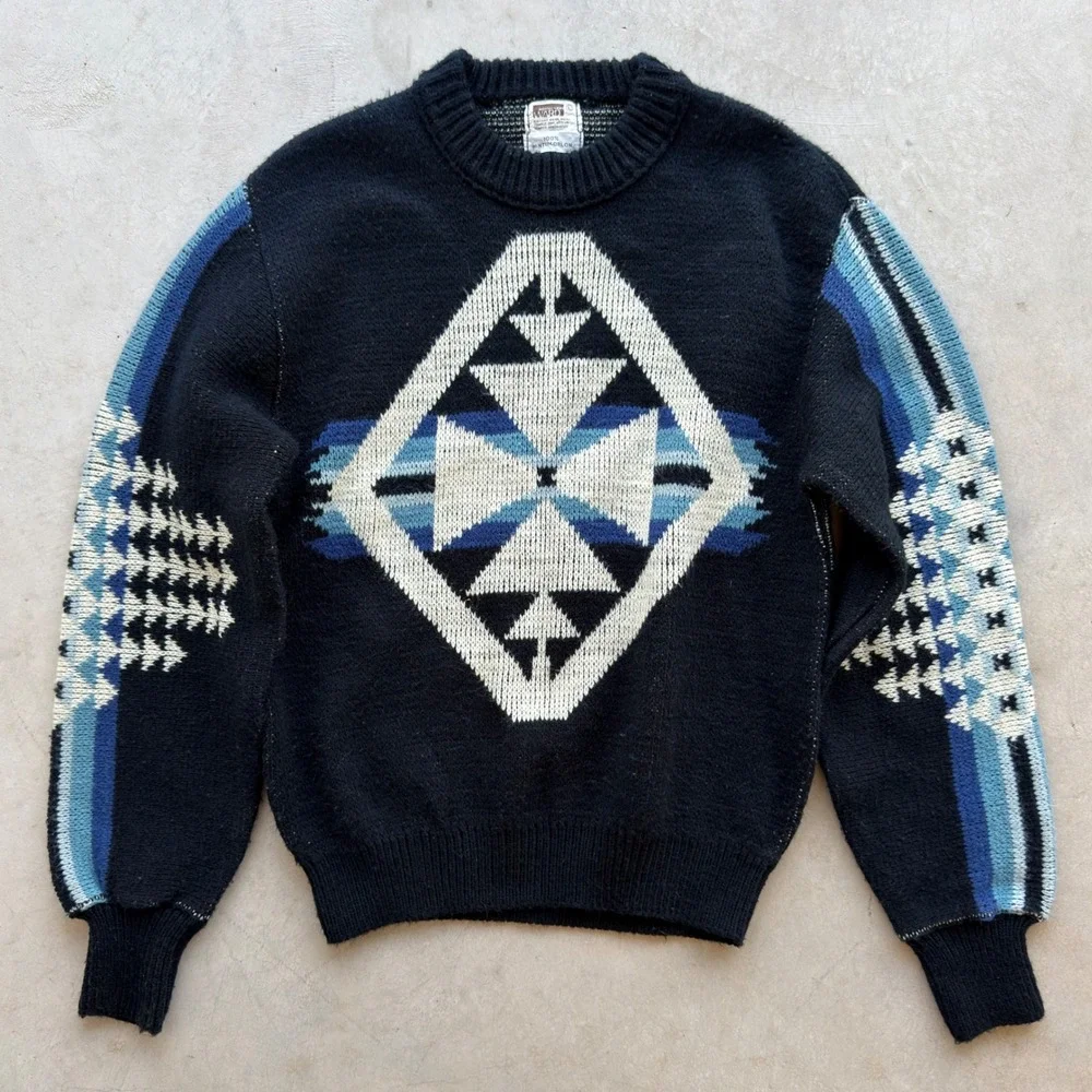 Vintage Montgomery Ward Wintuk Orlon Southwestern Geometric Knit Sweater Large